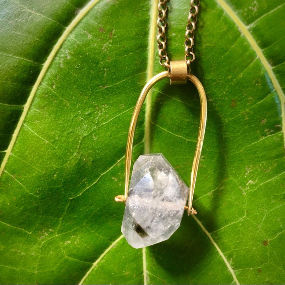 Brass necklace with crystal pendant